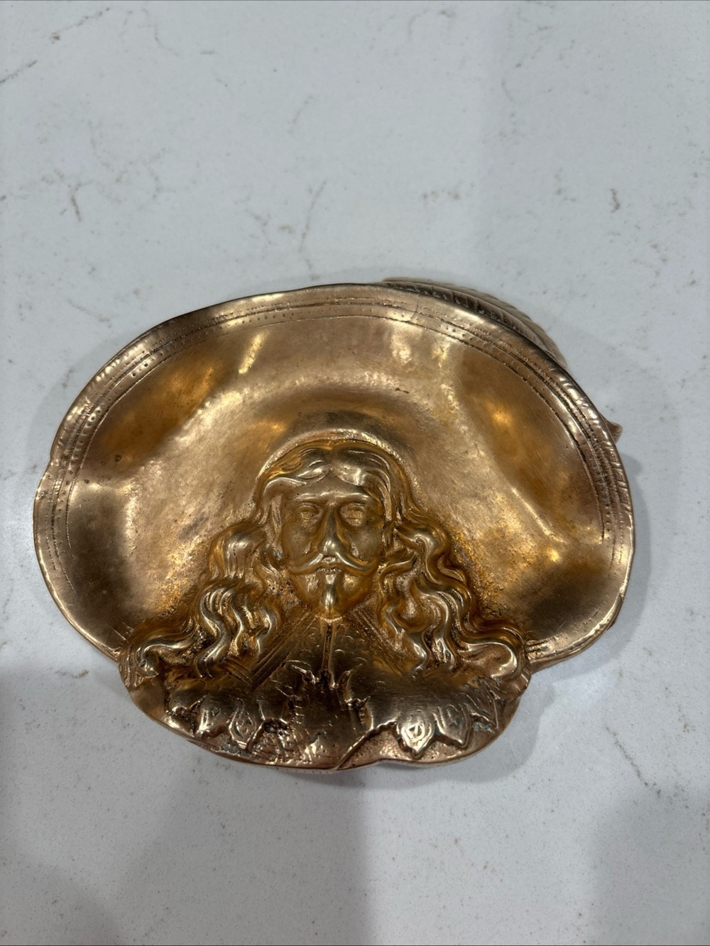 Bronze Decorative Tray with Sculpted Figure - copper tone